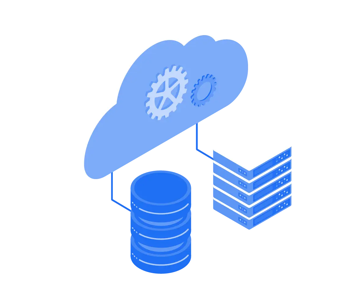 Illustration of a cloud data lake connected to a database and servers